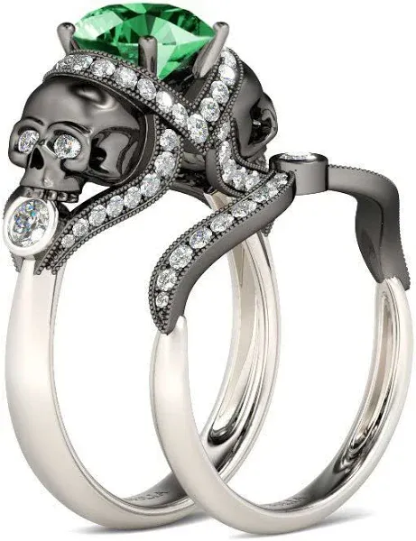 Jeulia Sterling Silver Round Cut Skull Engagement Ring