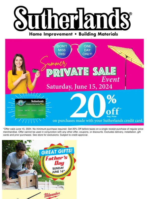 Sutherlands - 20% Off Saturday + Great Gifts for Dad!