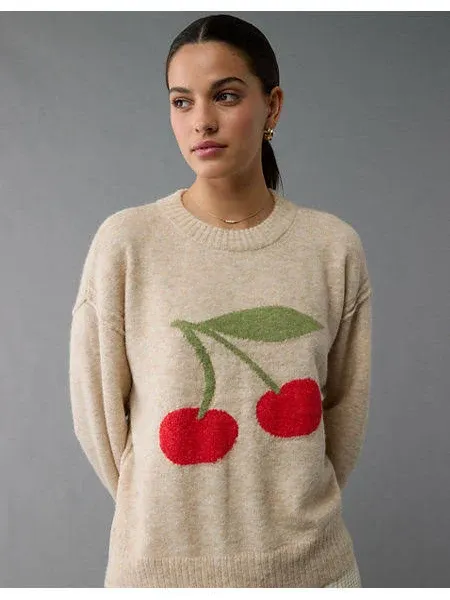 Ae Whoa So Soft Cherry Crew Neck Sweater