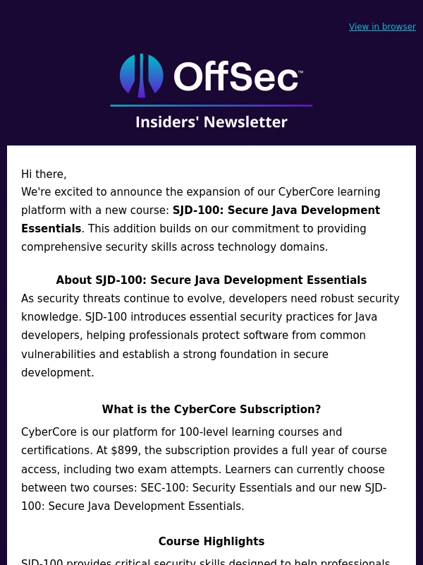 Offensive Security - Introducing SJD-100: Secure Java Development Essentials