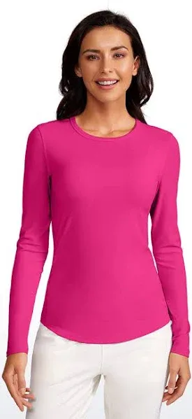 CRZ YOGA Womens Ribbed Crewneck Hip Length Long Sleeves