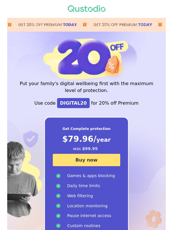 Qustodio - ? Premium Sale! Get 20% off your upgrade