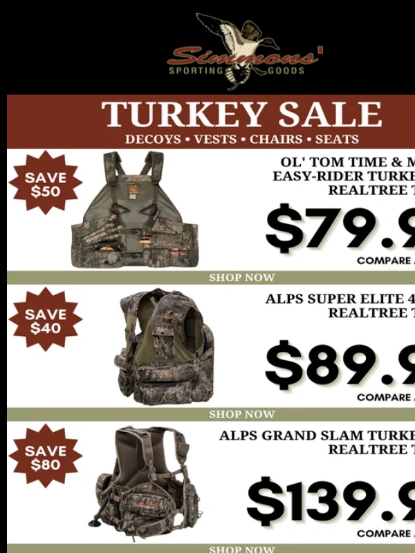 Simmons Sporting Goods - Save Up to $80 on Select Turkey Products: Shop Now at Simmons!
