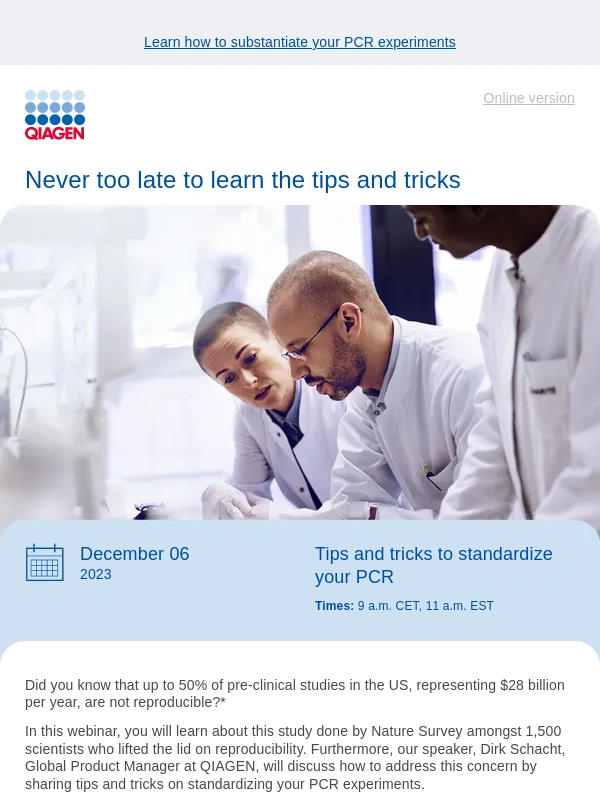 QIAGEN - Happening tomorrow: Webinar on tips and tricks to standardize your PCR