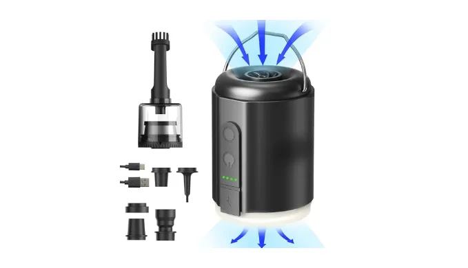 Origem Portable Air Pump, 5.2KPa Mini Electric, Rechargeable Battery with Camping Light, Quick Inflate/Deflate for Pool Floats, Boats, Sleeping Pads, Inflatable Toys