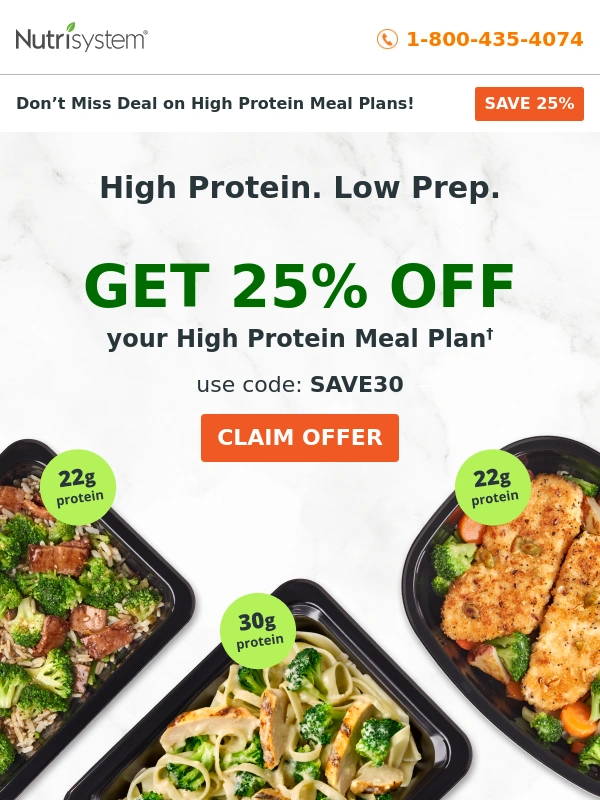 NutriSystem - ? Click to Claim 25% Off High Protein Meal Plans with Auto Delivery!