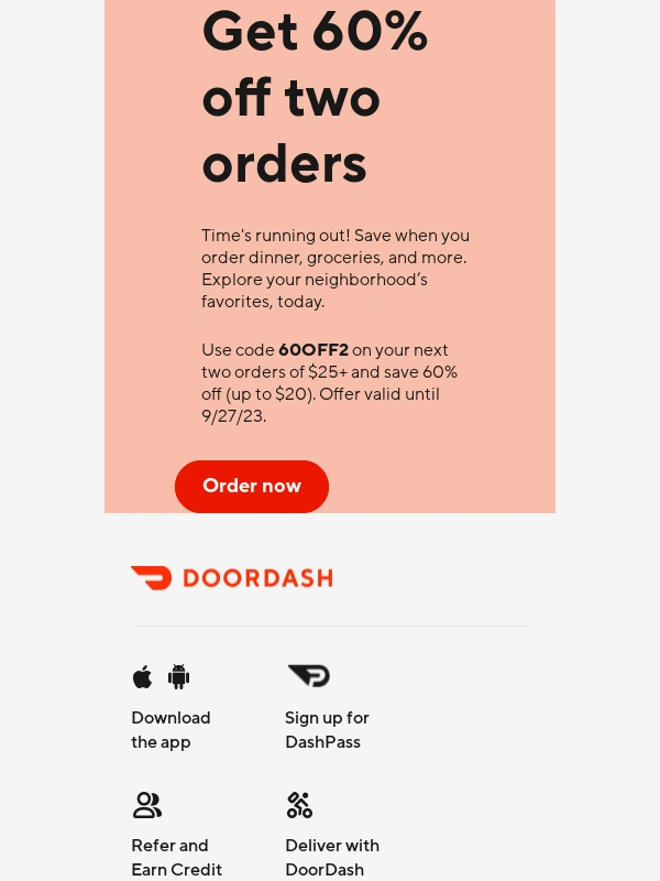 DoorDash - Don't forget to save 60% off
