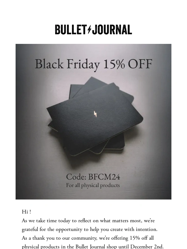 Bullet Journal - Thankful for you! Here’s 15% off