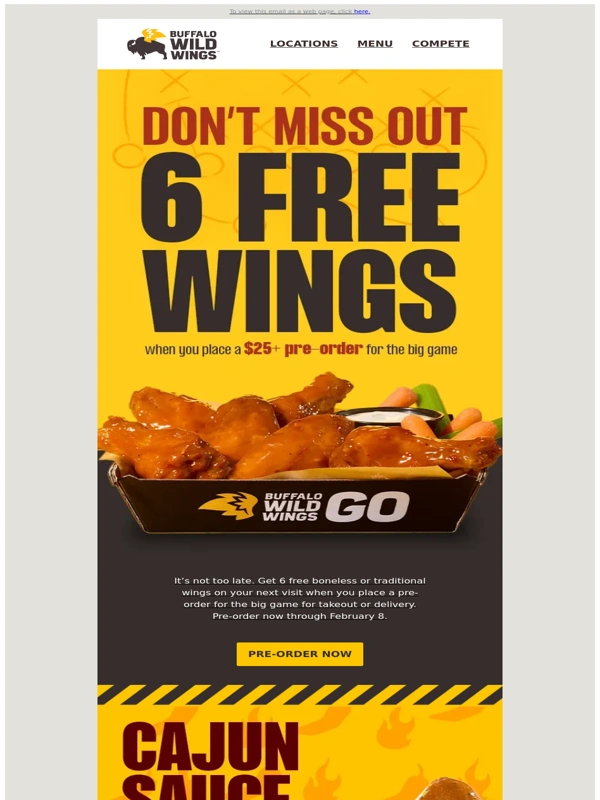 Buffalo Wild Wings - Don't forget! Earn 6 free wings