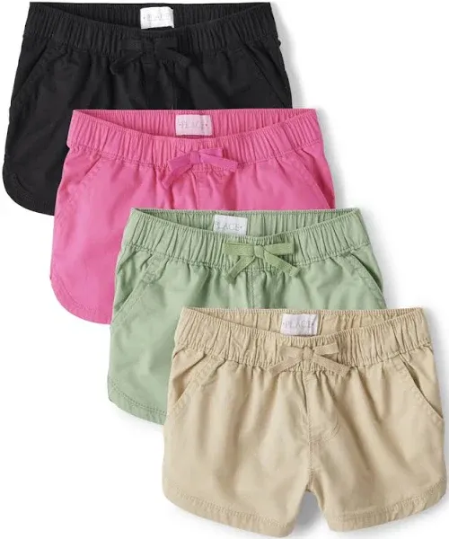 The Children's Place Girls' 4-Pack Twill Pull-On Dolphin Shorts