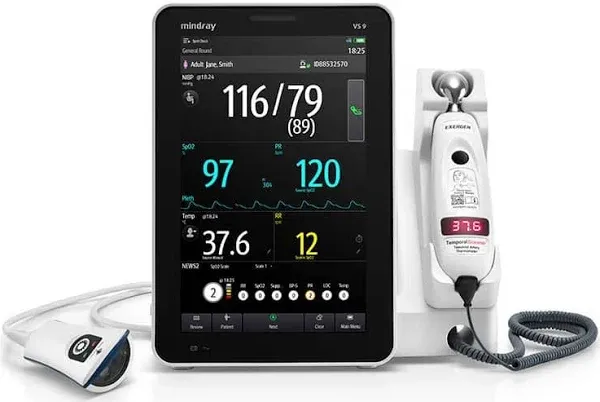 Mindray VS 9 Vital Signs Monitor, with NIBP, Pulse Rate, Nellcor OxiMax SpO2, and TrueTemp