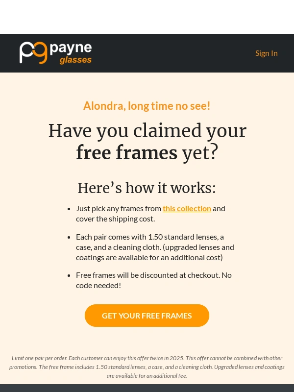 Payne Glasses - Have you claimed your free frames this year?