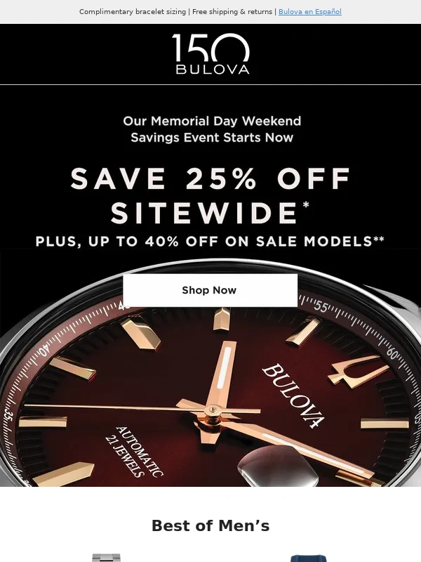 Bulova - Our Memorial Day Weekend Savings Event is here!