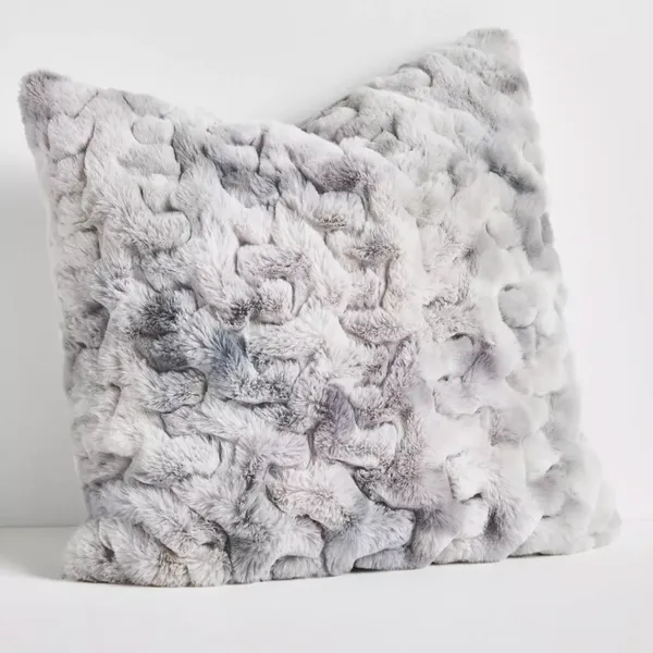 Anthropologie Luxe Sculpted Faux-Fur Pillow - Silver