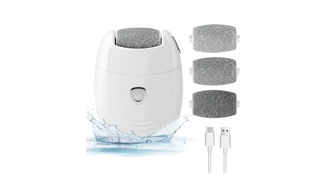Electric Foot Callus Remover & Pedicure Kit w/3 Heads, 2-Speed Rechargeable (5W/500mAh) – Professional Foot File for Dead Skin, Calluses & Cracked Heels – Ergonomic Design w/Safety Lock-Home Spa&Gift