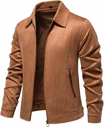 AIOPESON Classic Faux Suede Leather Jacket Men Turn Down Collar Lightweight Suede Mens Jackets (US, Alpha, Large, Regular, Regular, Yellow)
