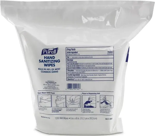 Purell Hand Sanitizing Wipes 6x8" Case of 2