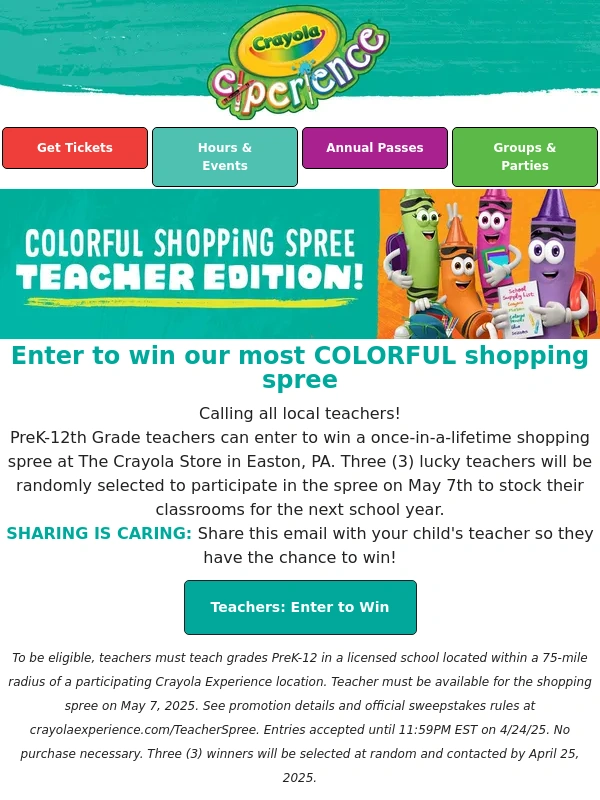 Crayola Experience - Teachers: Enter to win our most COLORFUL shopping spree