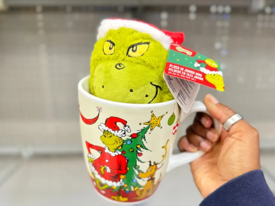 Dr Seuss The Grinch Plush in Jumbo Mug