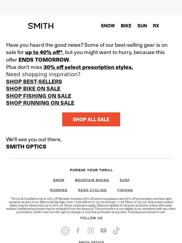 Smith Optics - Up to 40% Off ⌛ ENDS TOMORROW