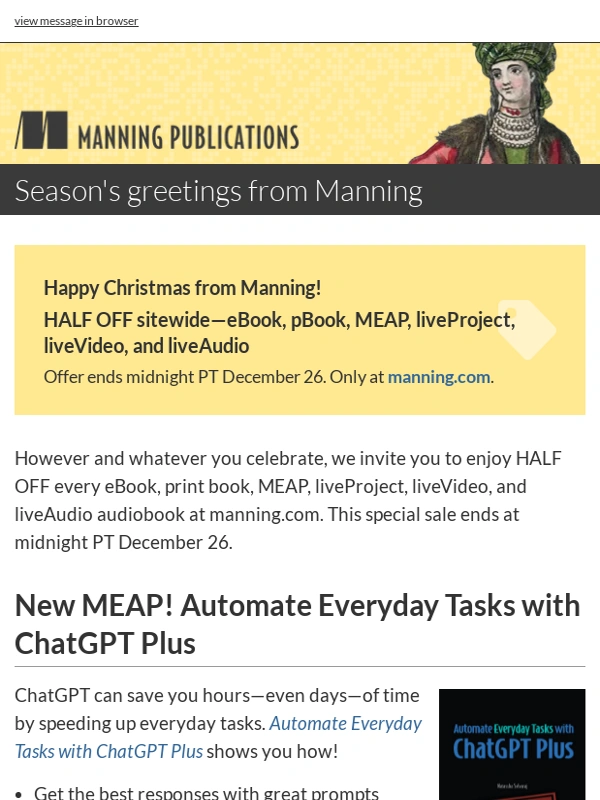Manning - Happy Christmas! SAVE HALF sitewide at manning.com