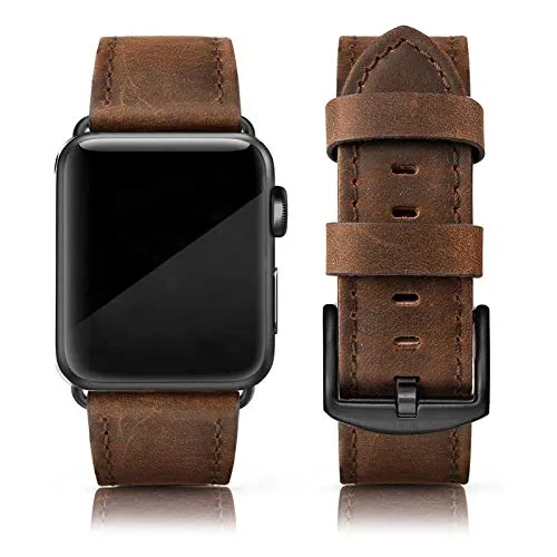 EDIMENS Leather Bands Compatible with Apple Watch 46mm 45mm 44mm 42mm(Series 1 2 3) Band Men Wo…
