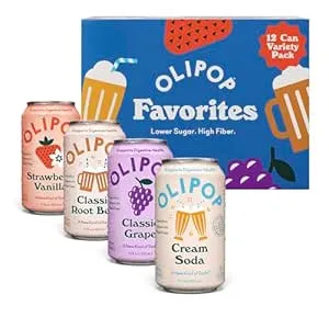 OLIPOP Prebiotic Soda Pop, Favorites Variety, Pantry Pack Packed with Prebiotics, Fiber, and Botanicals, Gluten Free, Vegan, GMO Free, 12oz (12-Cans)