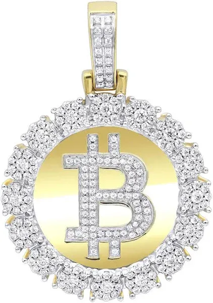 10K Yellow Gold 2 Carat Diamond Bitcoin Pendant