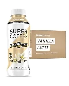 Super Coffee, Ready To Drink Iced Coffee, Vanilla Latte (12 Ounce Bottles, Pack of 12) - Low Net Carbs, No Added Sugar, Keto Friendly, 10g of Protein, Low Calorie, Protein Coffee