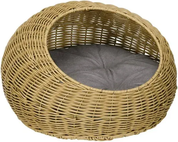 PawHut Rattan Cat Bed with Washable Cushion