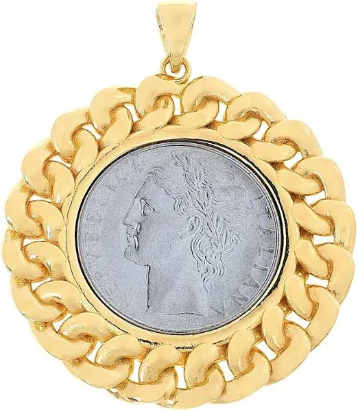 Bellezza 100 Lira Coin Curb-Link Frame Pendant
