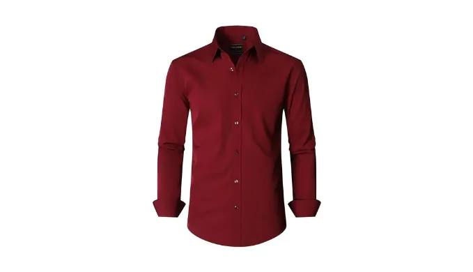 Simmashah Mens Dress Shirts Stretch Wrinkle Free Formal Long Sleeve Shirts Business Casual Button Down Shirt 2-16 Red L