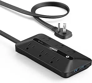 Prime Members: 5' 10-in-1 Anker Flat Plug Power Strip w/ 6 AC, 2 USB-A & 2 USB-C