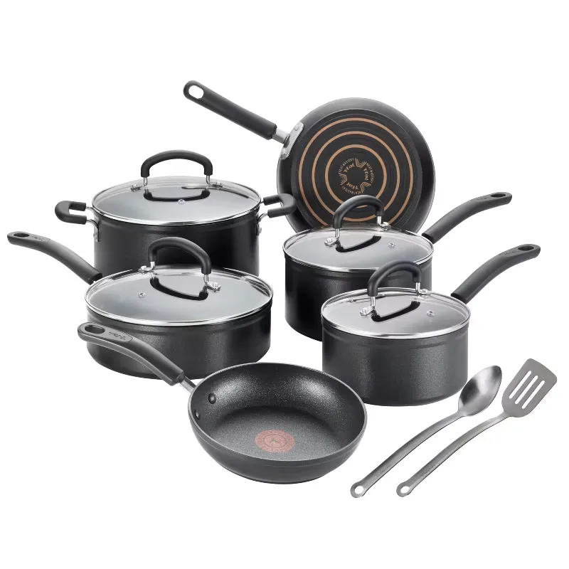 T-fal - 12pc Expert Forged Nonstick Cookware Set, Black, Tempered Glass Lids, Stay-Cool Handles, Gas & Electric Compatible