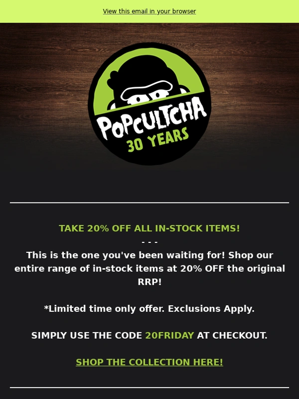 Popcultcha - BLACK FRIDAY: 20% OFF SITEWIDE!