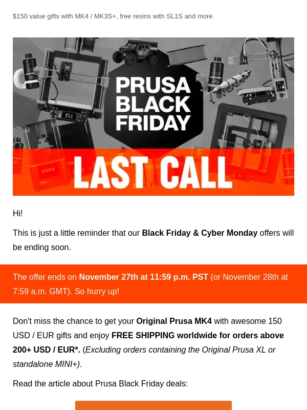 Prusa3D - Last call! Get your MK4 with free shipping