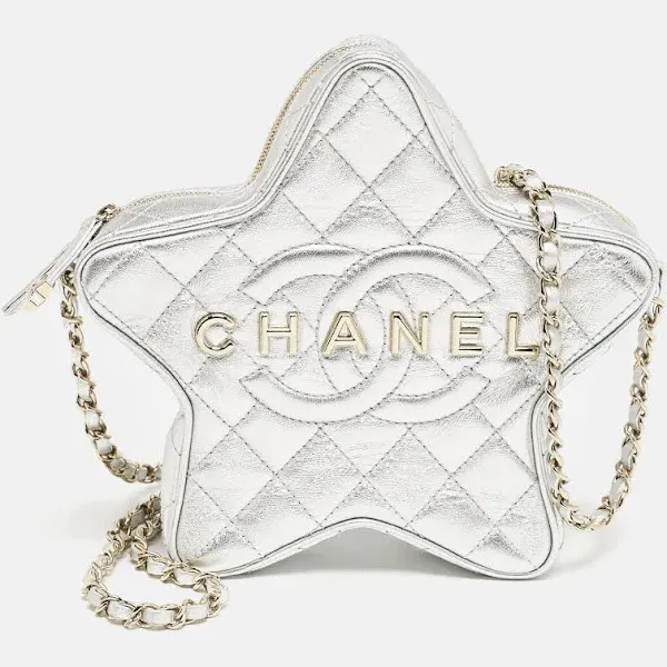 CHANEL Women's 2021-2023 Metallic Lambskin Star Chain Crossbody Bag