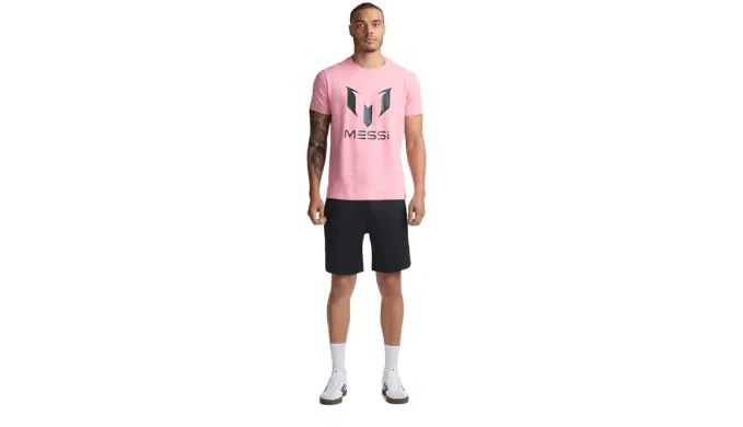 MESSI Mens Lifestyle Short Sleeve T-Shirt, Standard Fit Graphic Tee, Cotton Jersey Knit, Candy Pink