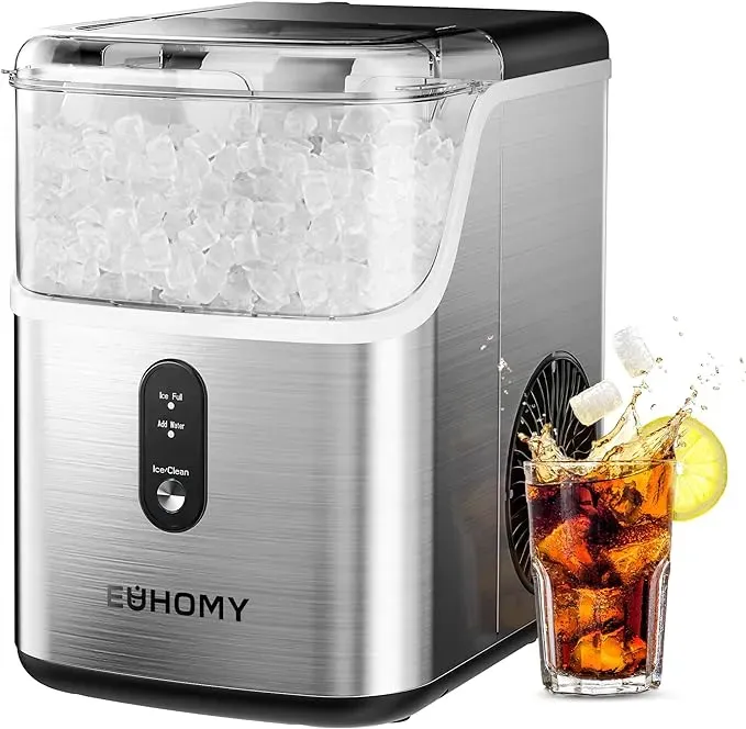 EUHOMY Nugget Ice Makers Countertop, Pebble Ice Maker Machine with 35lbs/24H Soft Ice, Self-Cleaning Sonic Ice Maker with Ice Scoop&Basket, Pellet Ice Maker for Home/Kitchen/Office(Stainless Steels)
