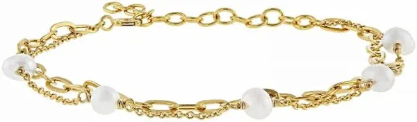 Cultured Freshwater Pearl Rhodium Over Sterling Silver Bracelet