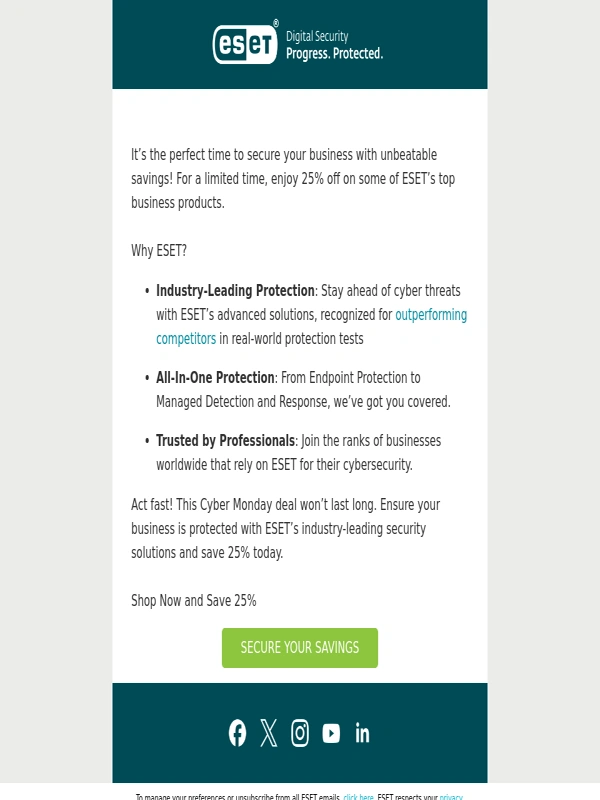 ESet - Cyber Monday Special: 25% Off ESET’s Top Solutions for Business!