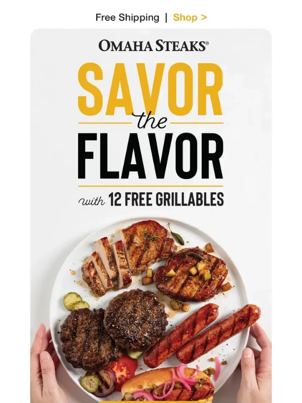 Omaha Steaks - 12 FREE Faves: 4 burgers + 4 s + 4 chicken breasts