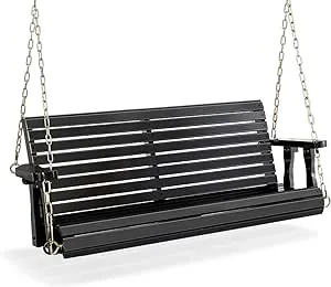 VINGLI Heavy Duty 880 LBS Patio Wooden Porch Swing for Courtyard & Garden (Black)