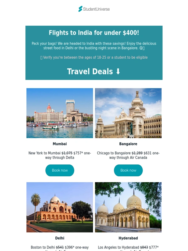 Student Universe - Flights to India for under $400! ?