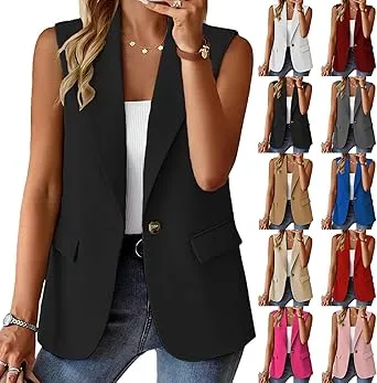 Womens Sleeveless Blazer Vest Button Lightweight Fully Lined Business Suit Vest Summer Casual Work Office Jacket Tops