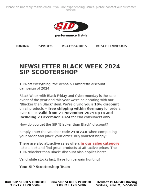 Sip Scootershop - Newsletter BLACK WEEK 2024 SIP Scootershop