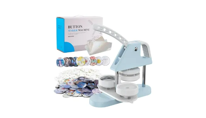 Aiment 58mm Button Maker Machine – 2.25inch 100pcs Pin Badge Press Machine with 6PCS Iridescent Clear Film & Button Parts & Circle Cutter, Ideal DIY Kit for Kids