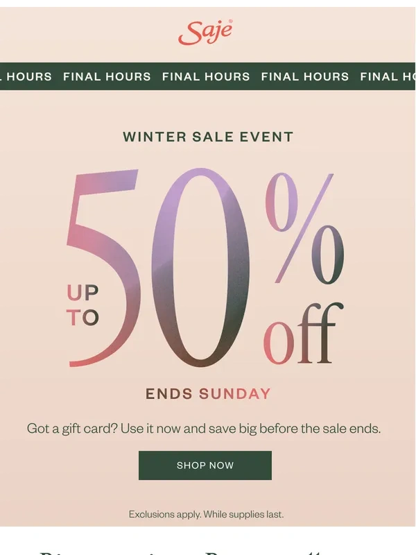 Saje - Last chance to save 50%