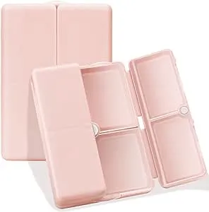 FYY Daily Pill Organizer, 7 Compartments Portable Pill Case Travel Pill Organizer,[Folding Design] Pill Box for Purse Pocket to Hold Vitamins,Cod Liver Oil,Supplements and Medication-Pink
