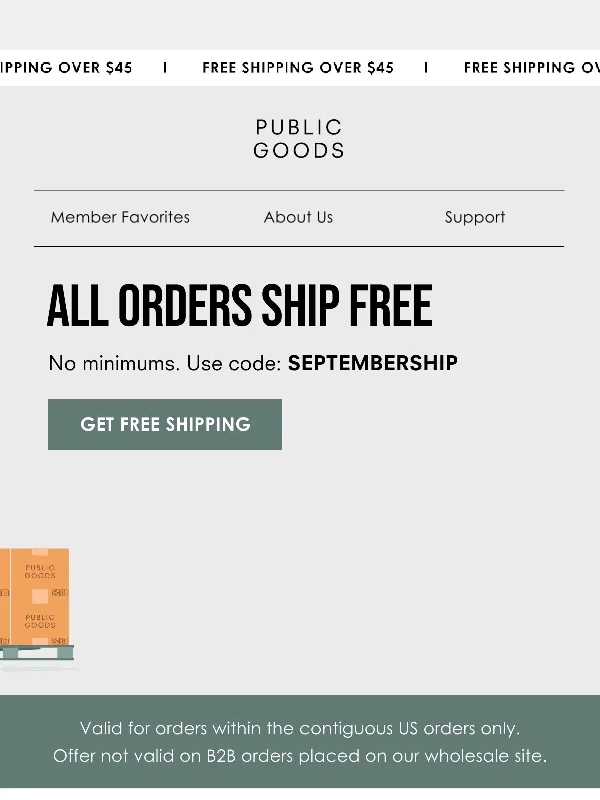 Public Goods - No minimums,just free shipping